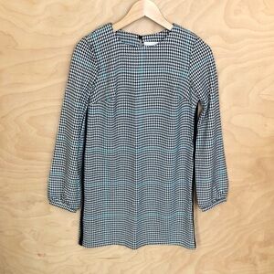 Zara Houdstooth Shift Dress Black White Puff Sleeve Women Sz XS.